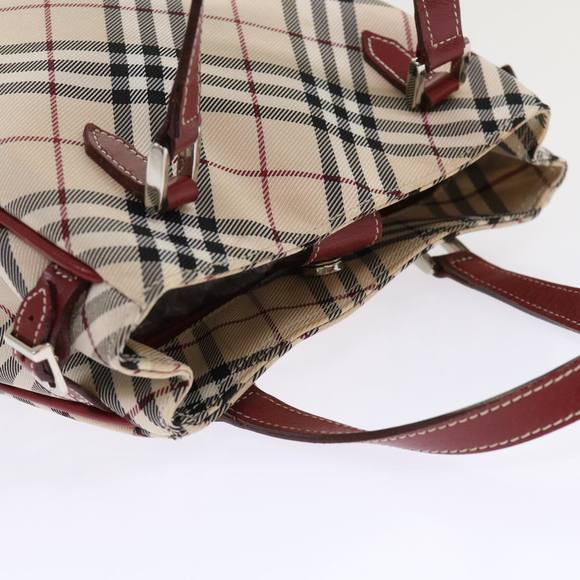 BURBERRY Nova Check Blue Label Hand Bag Canvas Beige Red Auth 46683 - Picture 6 of 16